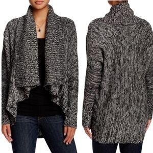 Michael Stars Marl Long Sleeve Convertible Cascade Cardigan in Black